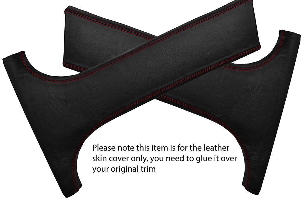 RED STITCH 2X LOWER B PILLAR LEATHER SKIN COVERS FITS BMW E46 SALOON 98-05