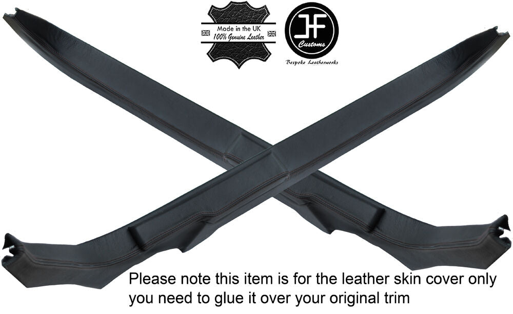 BLACK STITCH 2X DOOR SILL TRIM PANEL LEATHER COVERS FITS CORVETTE C4 1984-1987