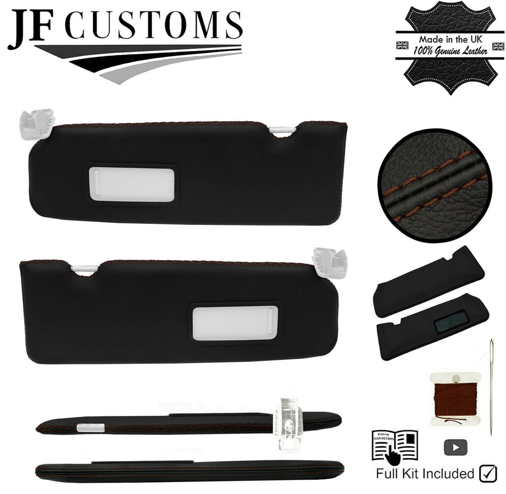 BROWN CROSS STITCH 2X SUN VISORS LEATHER COVERS+MIRROR TRIM FOR BMW 1 F20 F21