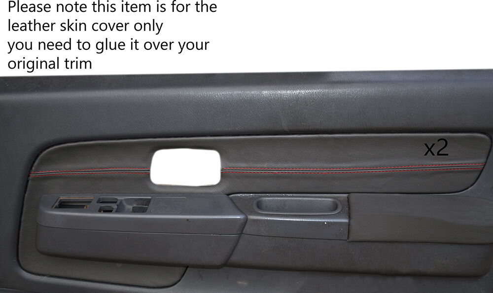 RED STICH 2X FRONT GREY DOOR CARDS TRIM SKIN COVER FITS NISSAN NAVARA D22
