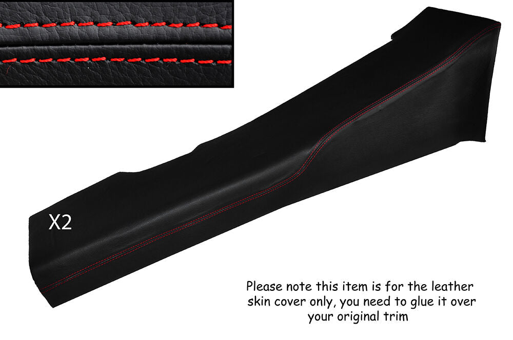RED STITCH 2X DOOR SILL PANEL LEATHER SKIN COVERS FITS LOTUS EVORA 2009-2014
