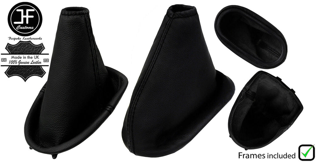 BLACK STITCH LEATHER MANUAL GAITER SET +FRAME FOR FORD FIESTA MK4 MK5 1995-2002