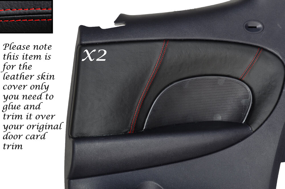 RED STITCHING 2X REAR DOOR CARD TRIM LEATHER SKIN COVERS FITS FORD PUMA 97-02