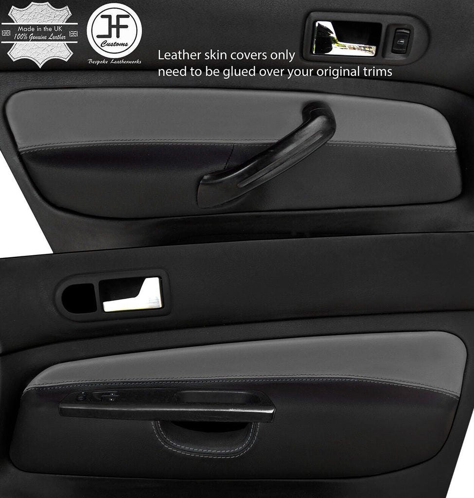 BLACK & GREY 2X FRONT DOOR CARD LEATHER COVERS FOR VW GOLF MK4 98-05 5 DOOR