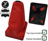 RED REAL LEATHER GEAR GAITER + PLASTIC FRAME + RING FOR FORD ESCORT MK5 90-96