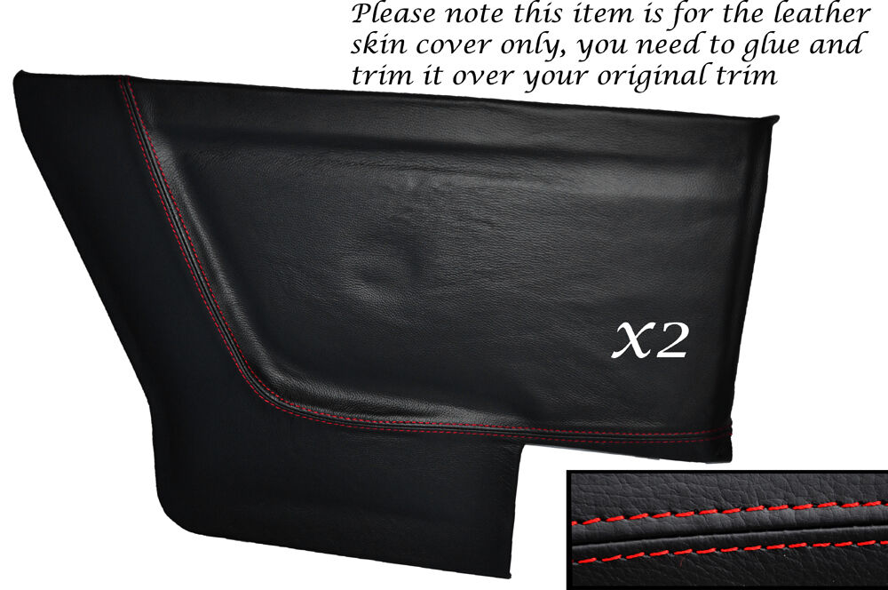 RED STITCH 2X REAR DOOR CARDS LEATHER SKIN COVERS FITS VW GOLF MK1 CABRIO