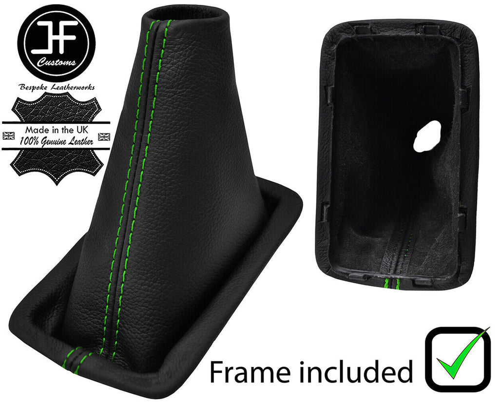 GREEN STITCH LEATHER GEAR GAITER+PLASTIC FRAME FOR TOYOTA COROLLA T-SPORT 01-07