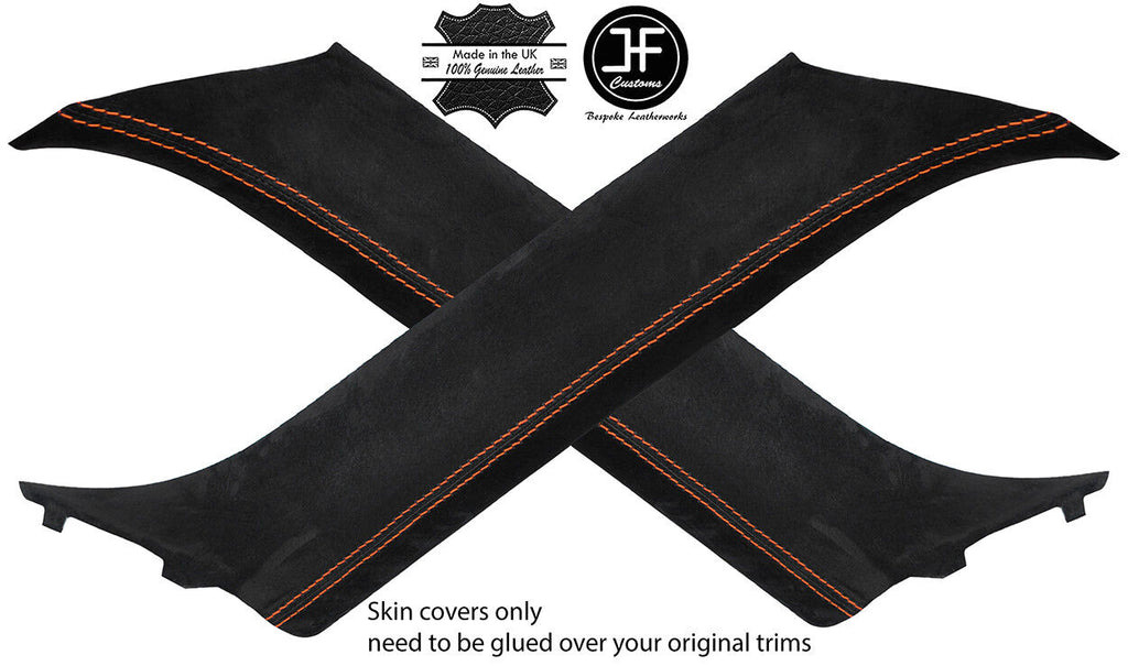 ORANGE STITCH 2X A PILLAR SUEDE COVERS FITS BMW MINI COOPER R50 R53 2001-2006