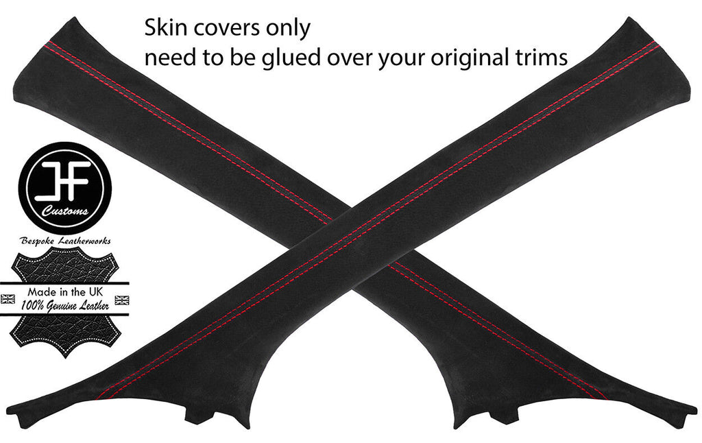 RED STITCH 2X A PILLAR REAL SUEDE COVERS FITS HONDA CIVIC MK9 2012-2018