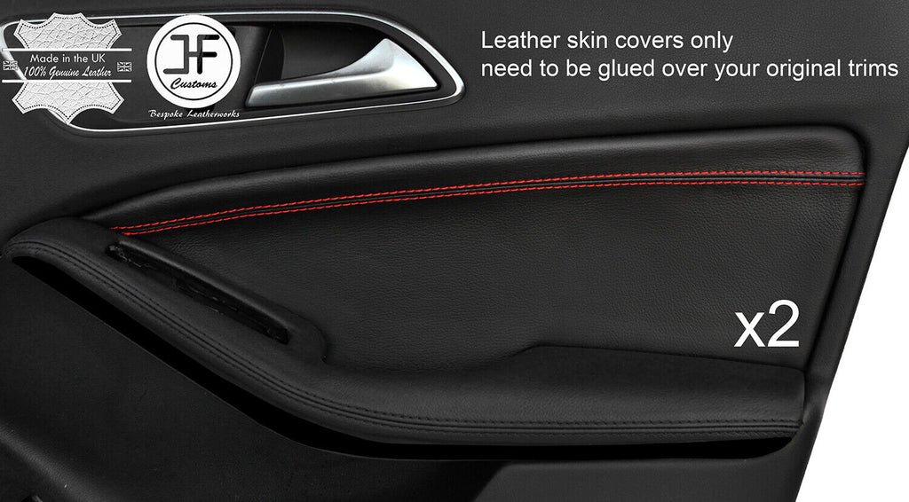 RED STITCH 2X FRONT DOOR CARD TRIM LEATHER COVER FOR MERCEDES GLA CLASS 14-18