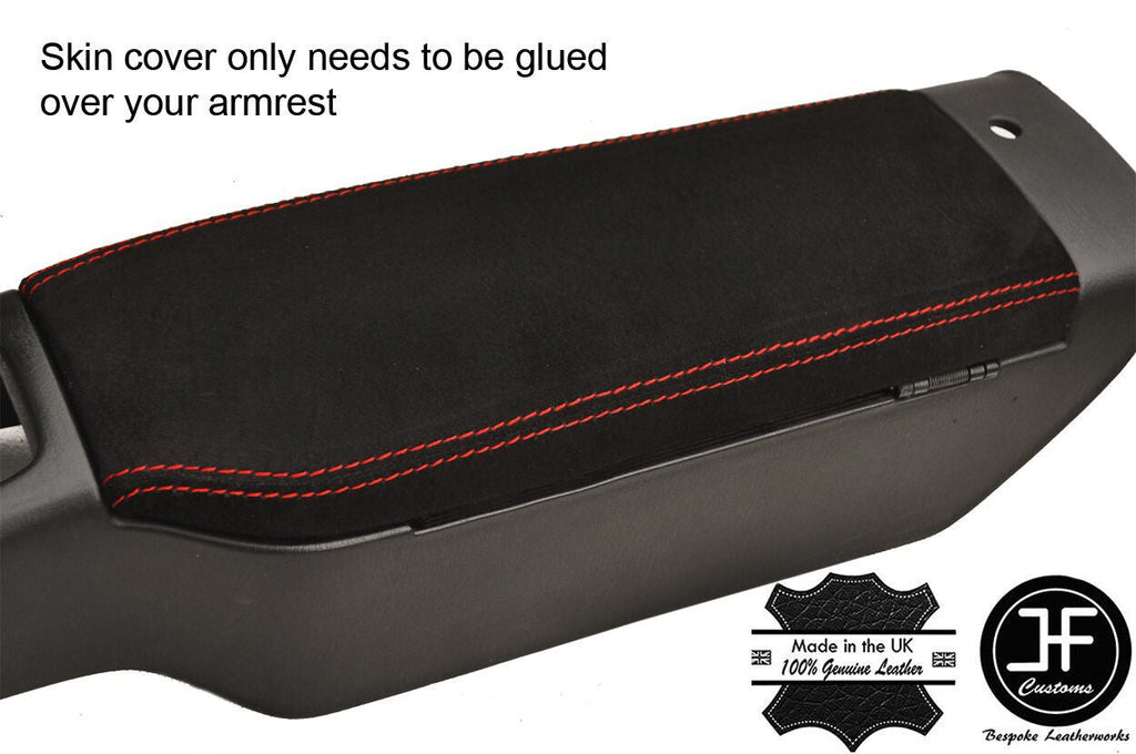 RED STITCHING REAL SUEDE ARMREST LID COVER FITS MAZDA MX5 MK2 1998-2000