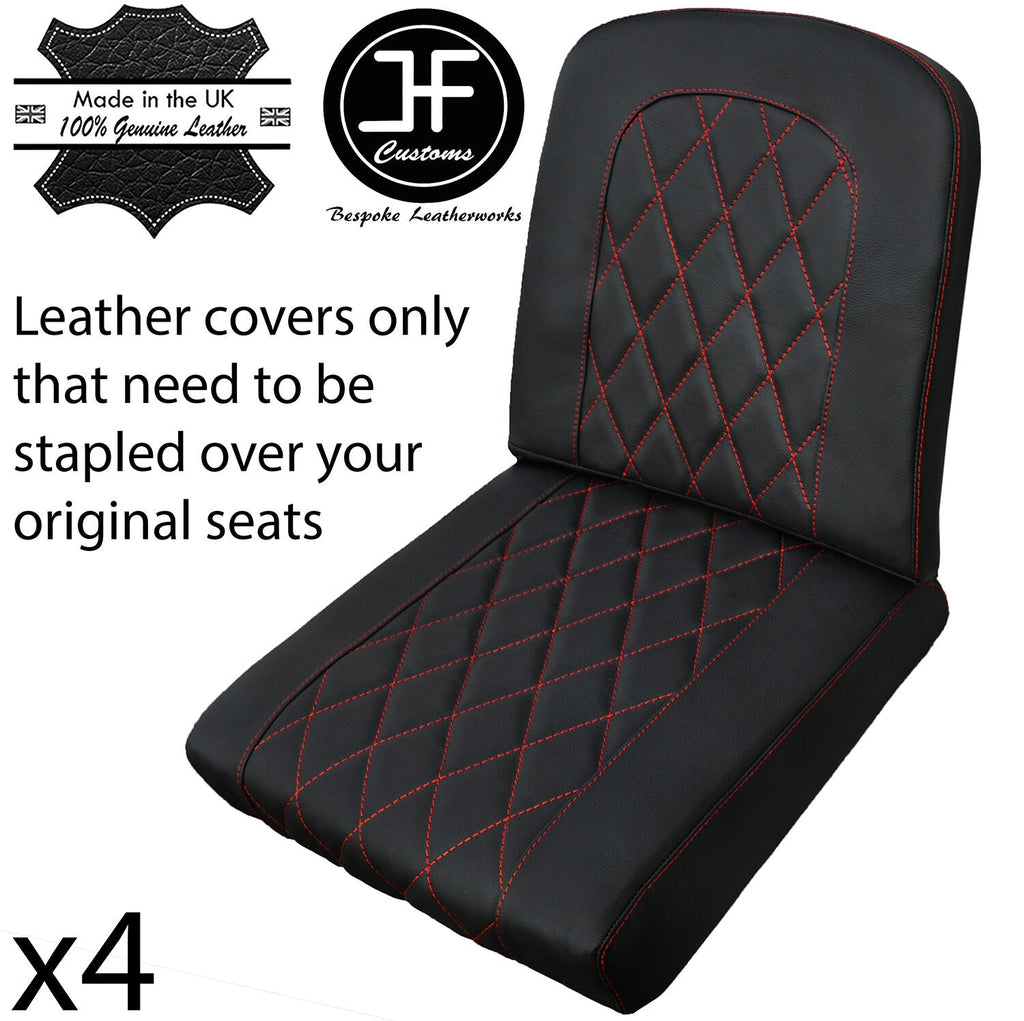 RED DIAMOND STITCHING 4X REAR SEAT LEATHER COVERS FITS DEFENDER 90 110 83-06