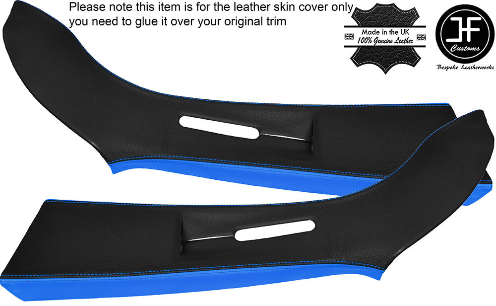 BLACK & BLUE LEATHER 2X UPPER B PILLAR COVERS FITS VW T5 TRANSPORTER CARAVELLE