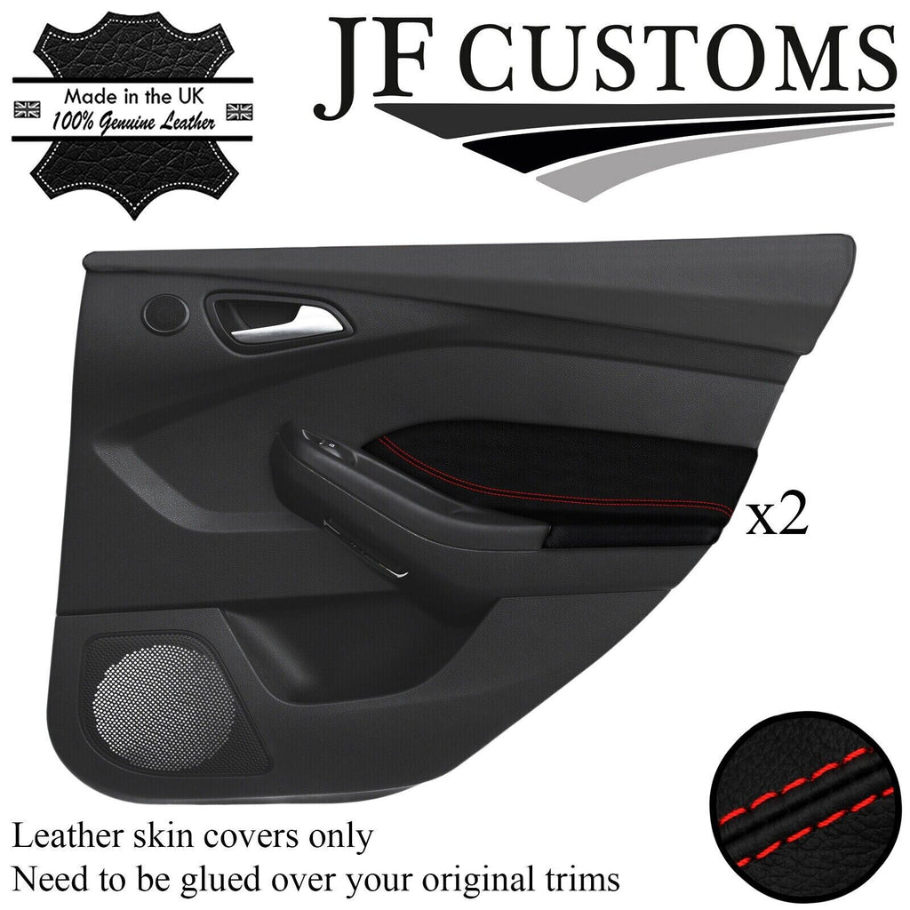 RED STITCH LEATHER  2X REAR DOOR TRIM COVERS FOR FORD FOCUS MK3 11-14 5DR JF1