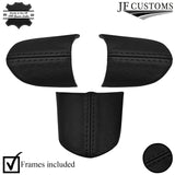 BLACK STITCH LEATHER 3-SPOKE STEERING TRIM COVERS+FRAMES FOR MINI R50 R52 R53