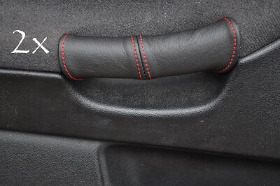 FITS  BMW E36 1991-1998 2X DOOR HANDLE COVERS BLACK LEATHER red stitching
