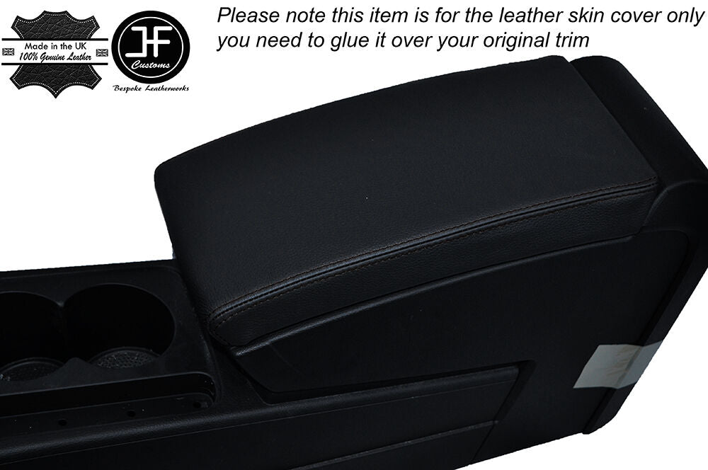 BLACK STITCH ARMREST LID LEATHER SKIN COVER FITS VW PASSAT B7 2011-2014