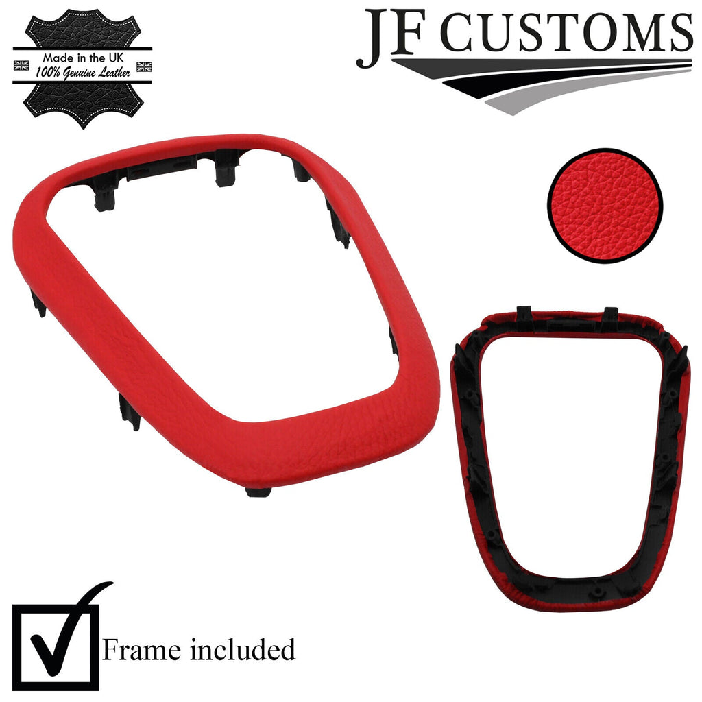 RED LEATHER GEAR SURROUND COVER + PLASTIC FRAME FOR KIA PICANTO 17-21 5DR