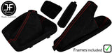 RED STITCH SUEDE MANUAL GAITER SET + PLASTIC FRAME FOR BMW 3 SERIES E46 99-05