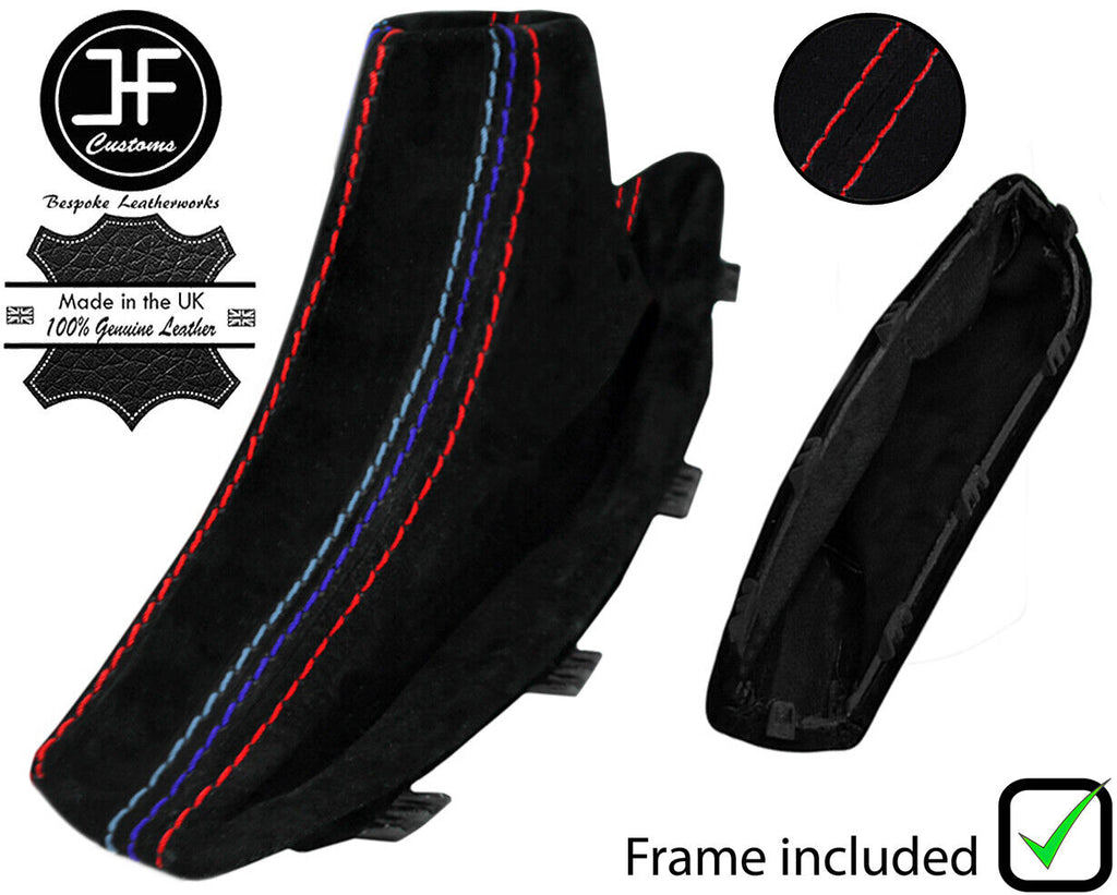 RED & TRI STITCH SUEDE HANDBRAKE GAITER + PLASTIC FRAME FOR BMW X3 E83 03-10