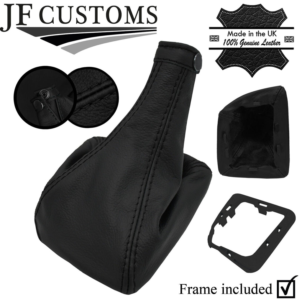 BLACK STITCH LEATHER GEAR GAITER + PLASTIC FRAME FITS ALFA ROMEO 156 98-02