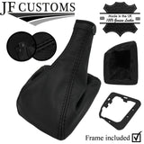 BLACK STITCH LEATHER GEAR GAITER + PLASTIC FRAME FITS ALFA ROMEO 156 98-02