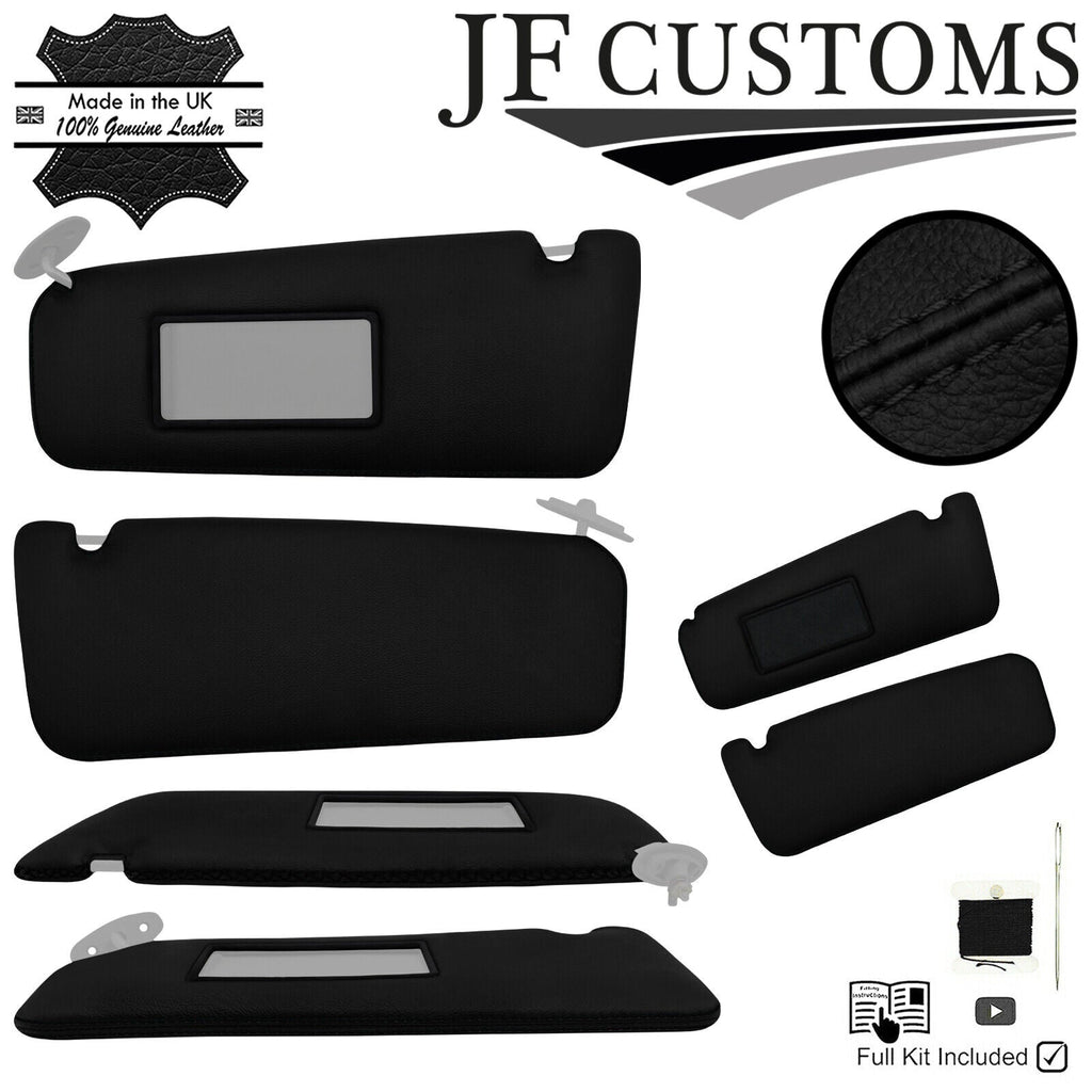 BLACK CROSS STITCH ITALIAN LEATHER 2X SUN VISOR COVERS FITS BMW E31 90-99