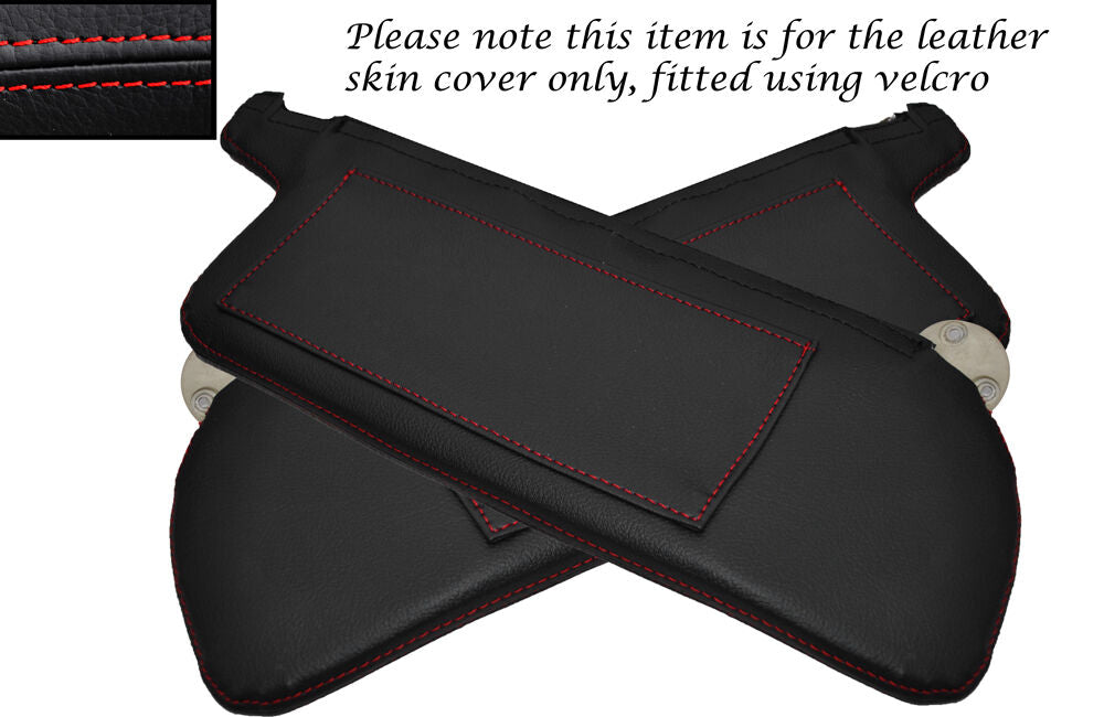 RED STITCHING 2X SUN VISORS LEATHER SKIN COVERS FITS VOLVO 240 1974-1993