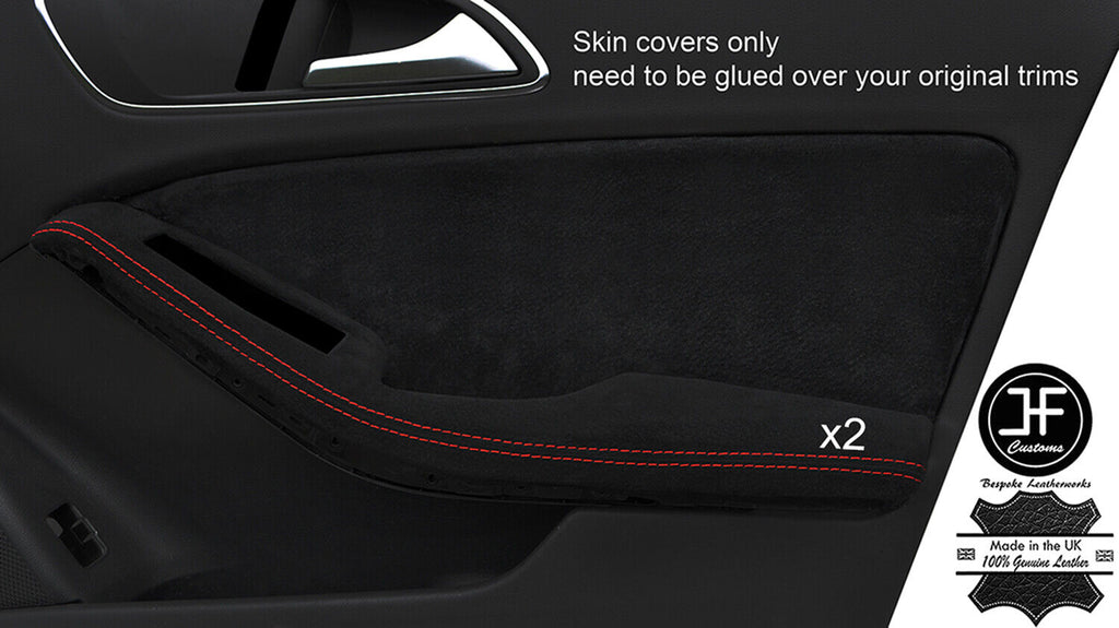 RED STITCH 2X FRONT DOOR HANDLE ARMREST SUEDE COVERS FOR MERCEDES GLA 14-18