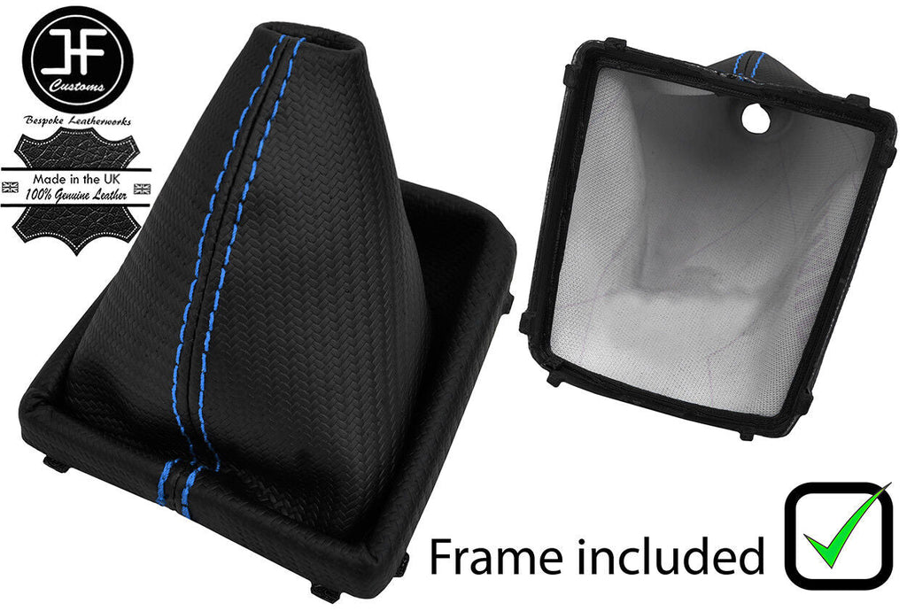 BLUE STITCH CARBON VINYL GEAR GAITER+PLASTIC FRAME FOR FORD FOCUS MK2 FL 08-11
