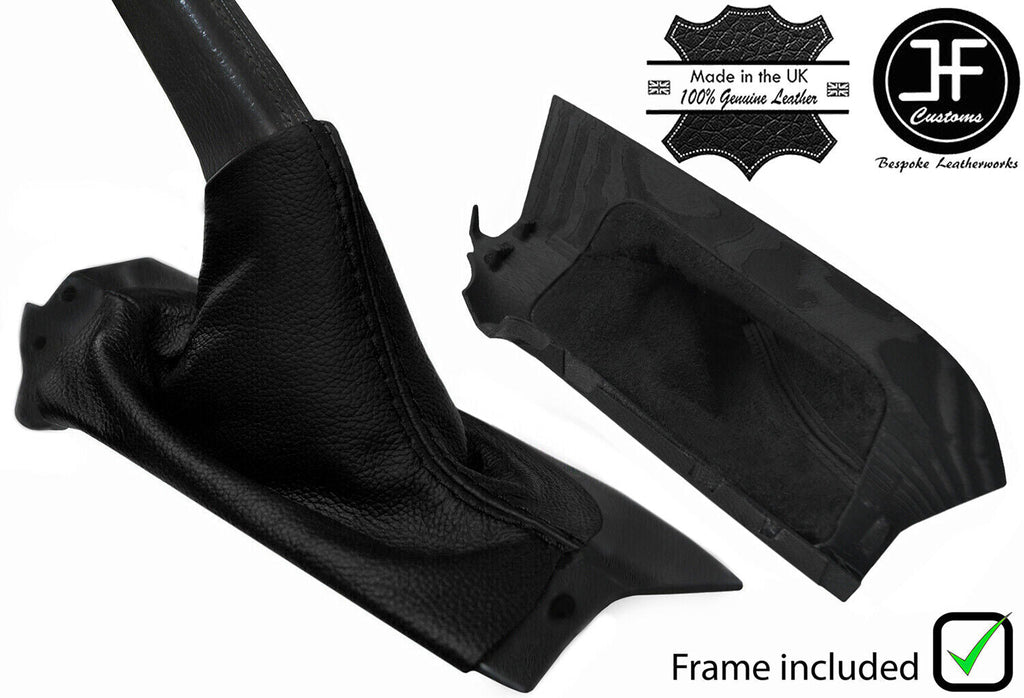 BLACK REAL LEATHER HANDBRAKE GAITER + PLASTIC FRAME FOR VOLVO S60 2001-2007