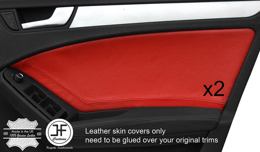 RED TOP GRAIN LEATHER 2X FRONT DOOR CARD COVERS FITS AUDI A4 B8 2008-2015