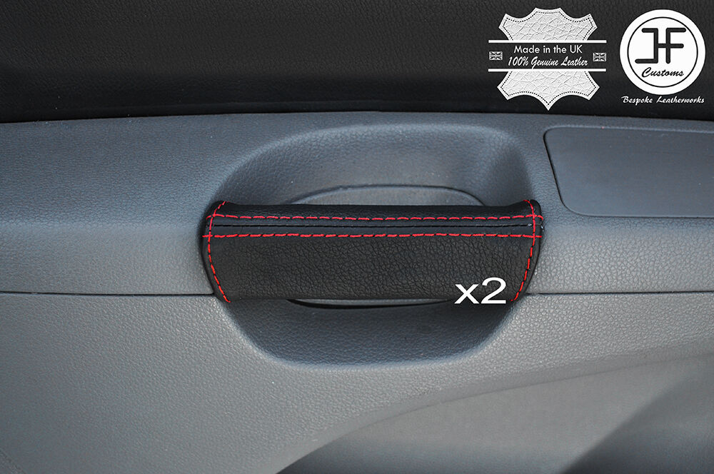 RED STITCH 2X FRONT DOOR HANDLE LTHR COVER FITS VW SHARAN SEAT ALHAMBRA 10-16