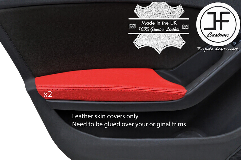 RED REAL LEATHER 2X FRONT DOOR ARMREST COVERS FITS AUDI A4 B8 2008-2015