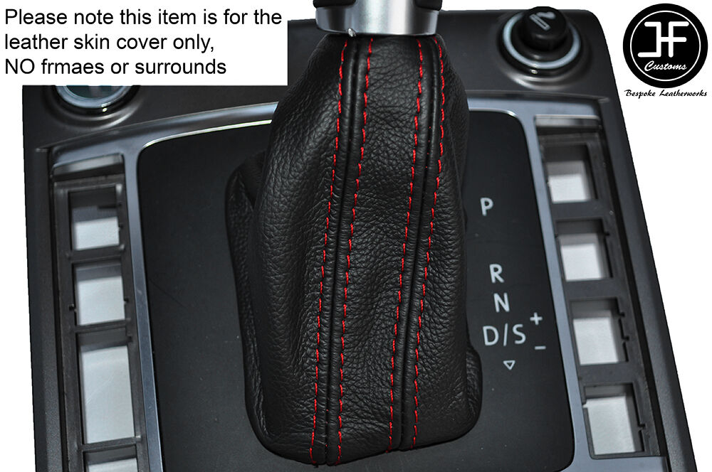 RED STITCH AUTO AUTOMATIC LEATHER SKIN GEAR GAITER FITS VW AMAROK 2010-2015