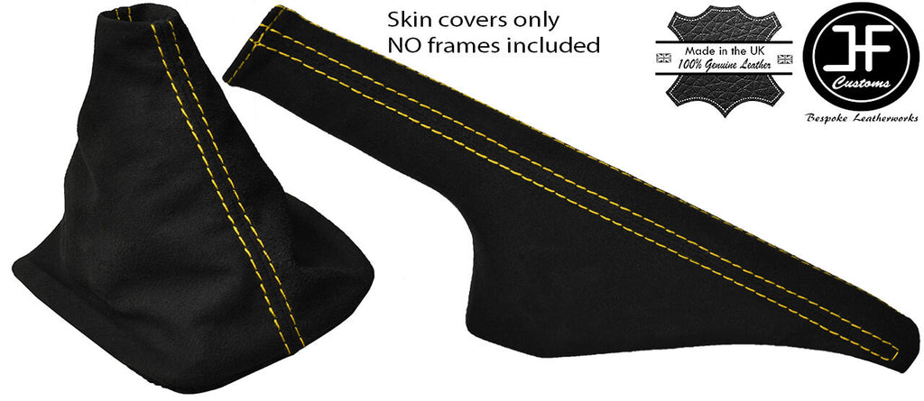 YELLOW STITCH SUEDE FITS VW GOLF MK4 4 IV BORA 98-05 GEAR + HANDBRAKE GAITERS