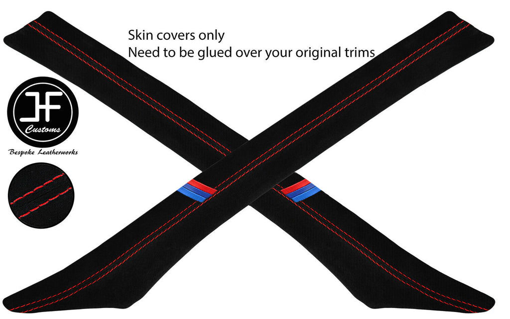 RED STITCH TRI STRIPE 2X A PILLAR SUEDE COVERS FOR BMW 8 SERIES E31 1990-1999