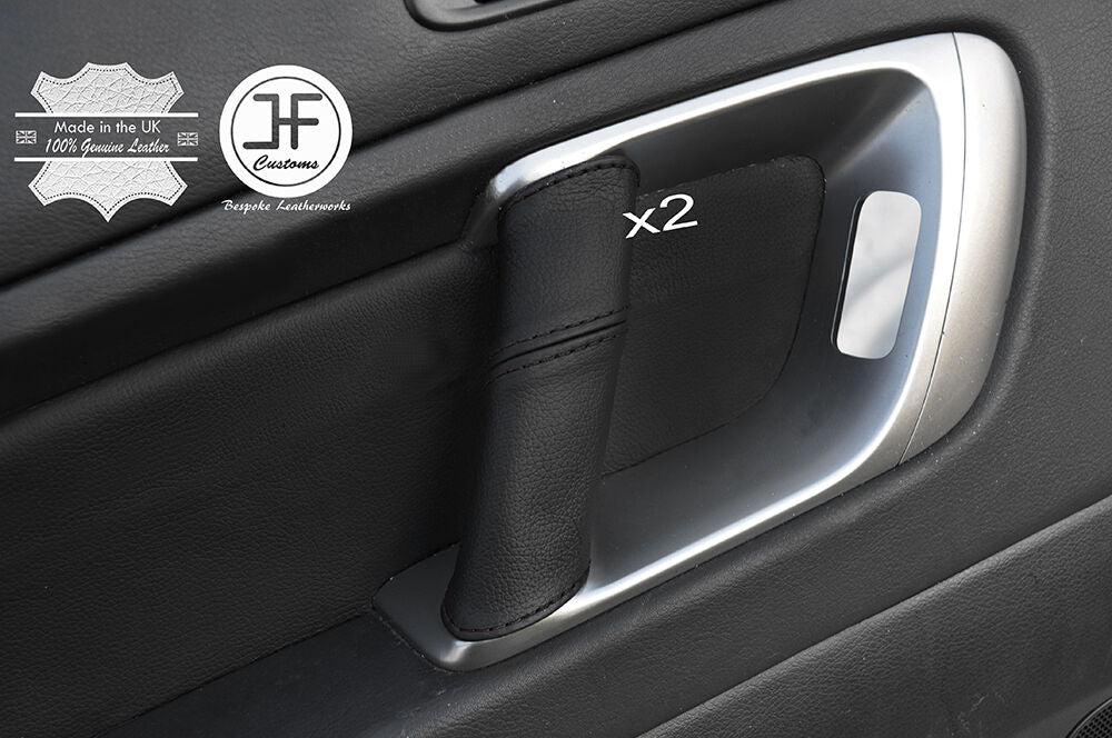 BLACK STITCH 2X REAR DOOR HANDLE LEATHER COVERS FITS SUBARU OUTBACK 2003-2009