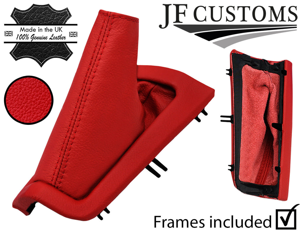 RED ITALIAN LEATHER HANDBRAKE BOOT+SURROUND+FRAMES FOR VOLVO V70 01-04