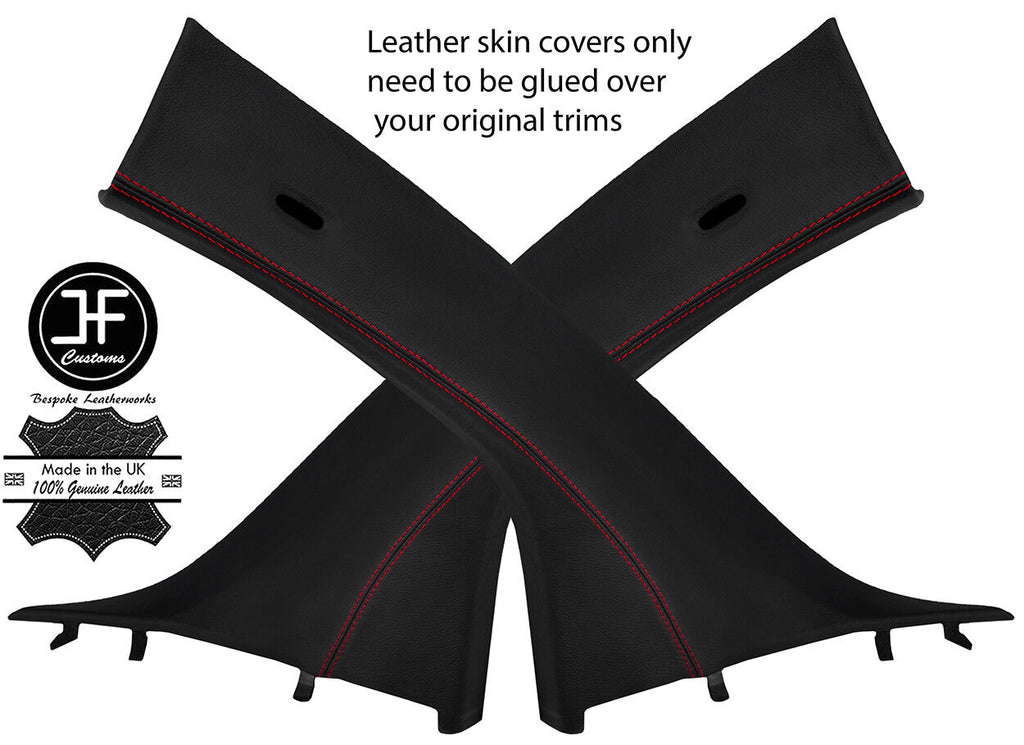 RED STITCHING 2X A PILLAR REAL LEATHER COVERS FOR BMW I3 2013-2018 CUSTOM NEW