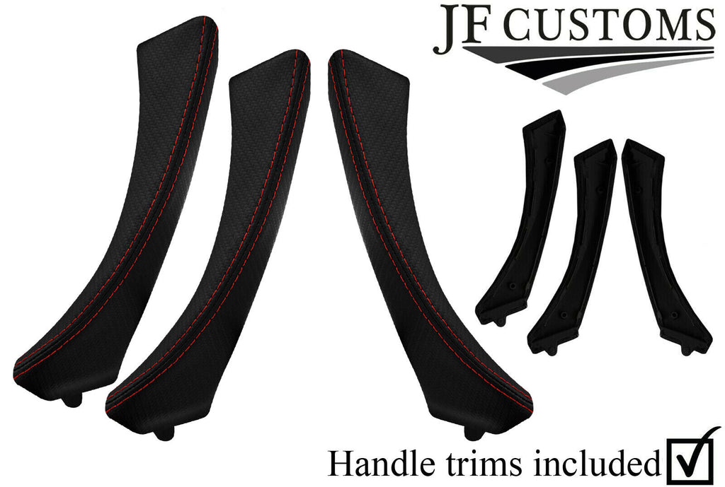 D RED STITCH CARBON VINYL 3X DOOR HANDLE TRIM + COVERS FOR BMW E90 E91 E9X