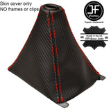 RED STITCH CARBON FIBER VINYL GEAR GAITER FITS HONDA CIVIC & TYPE R 89-00