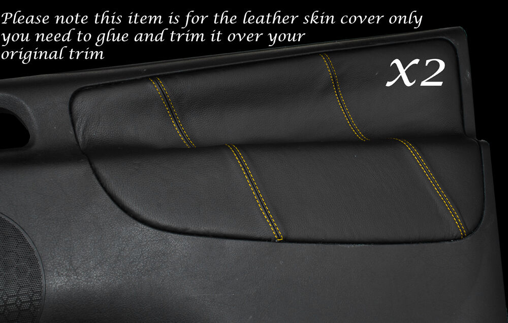 YELLOW STITCHING 2X FRONT DOOR CARD LEATHER COVERS FITS PEUGEOT 207 2007-2013
