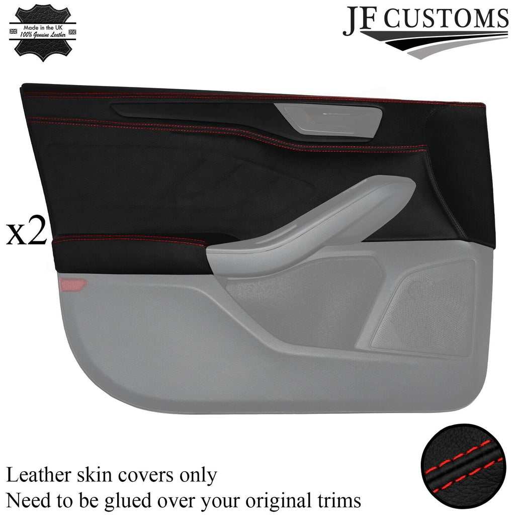 FOR FORD FOCUS MK4 18-20 RED STITCH LEATHER 2XFULL FRONT DOOR CARD TRIM COVER