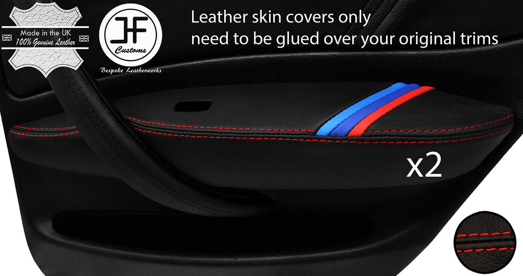 RED STITCH TRI STRIPE 2X REAR DOOR ARMREST LEATHER COVER FOR BMW 1 E87 04-12