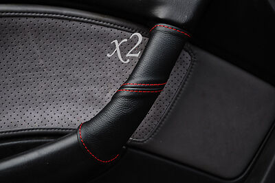 FITS SUBARU LEGACY 94-99 2X FRONT DOOR HANDLE LEATHER COVERS RED STITCHING