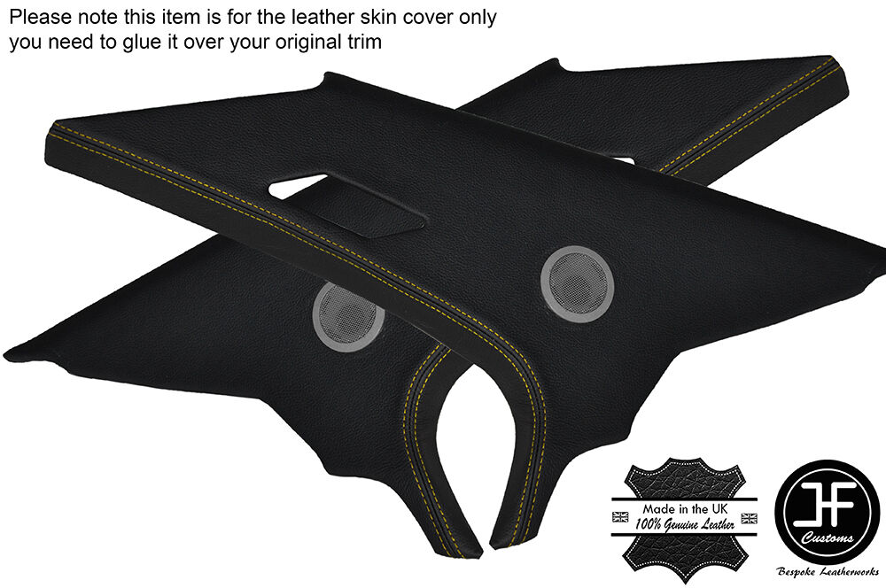 YELLOW STITCH 2X REAR C PILLAR LEATHER SKIN COVERS FITS BMW E36 SALOON 1991-1998