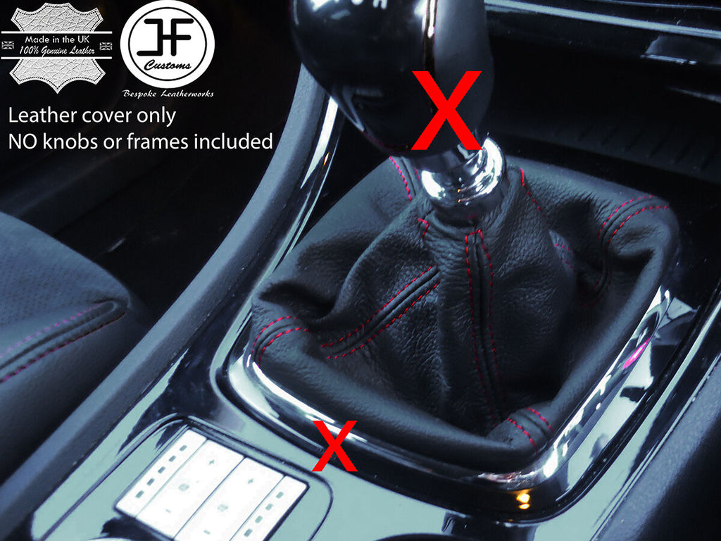 RED STITCH MANUAL REAL LEATHER GEAR GAITER BOOT FITS FORD MONDEO 2007-2013