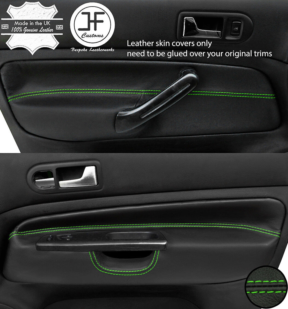 GREEN STITCH 2X FRONT DOOR CARD TRIM COVERS FOR VW GOLF MK4 98-05 5 DOOR STYLE2
