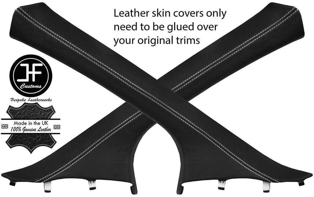 WHITE  STITCHING 2X A PILLAR REAL LEATHER COVERS FITS FORD FOCUS 2011-2015